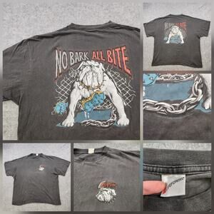 VTG LifeForms T Shirt Mens 3XL Black Bulldog No Bark All Bite 90s USA DISTRESSED